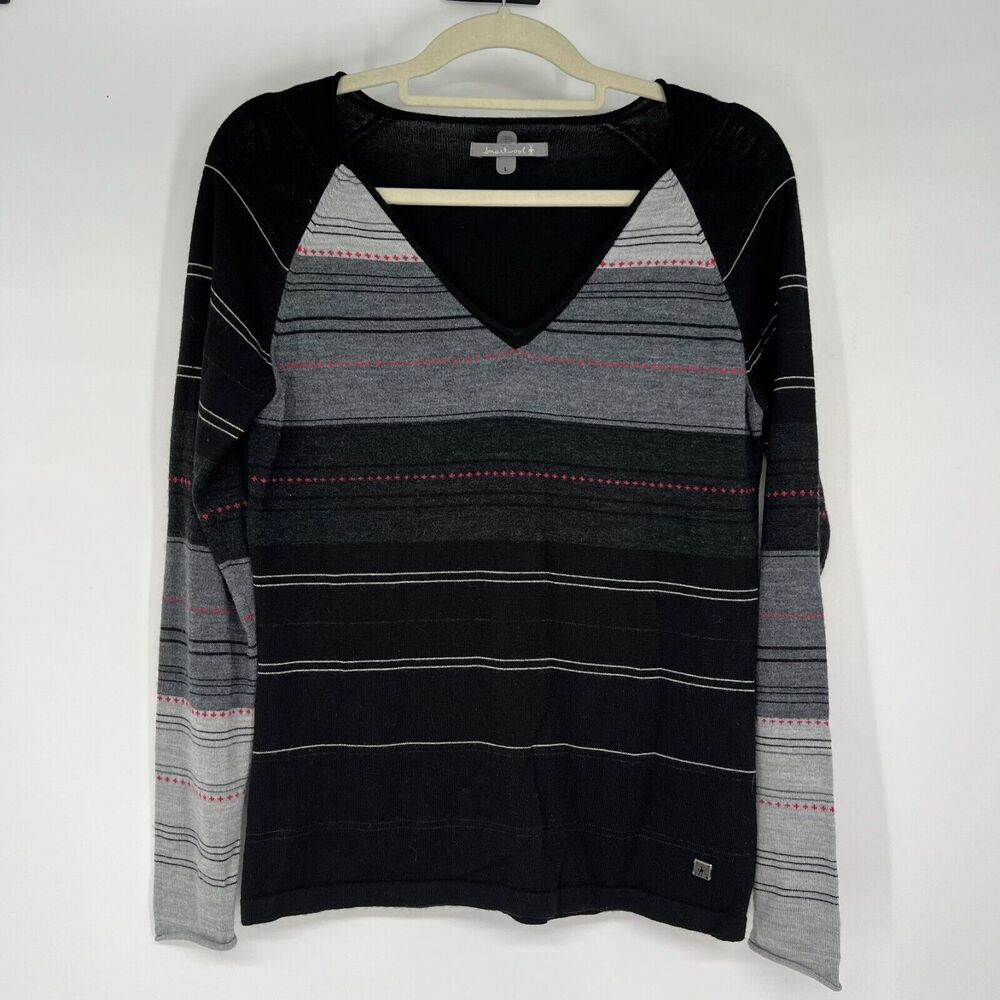Smartwool Women's Black, Gray & Pink Striped V‑Neck Sweater